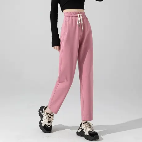 粉色裤子休闲运动裤女2023新款春秋女裤秋季宽松小个子九分哈伦裤商品大图