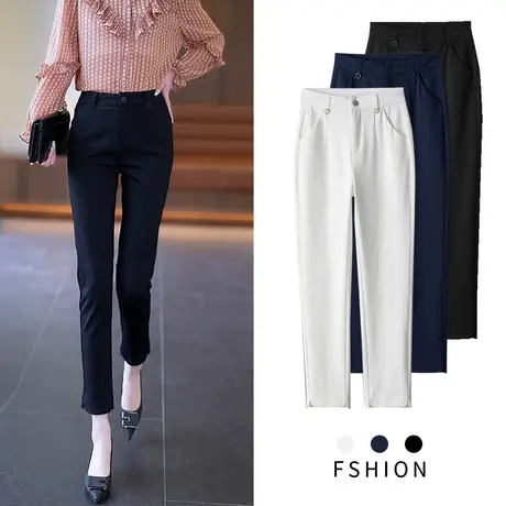 高腰直筒西裤女2023春夏显瘦职业小脚裤小个子休闲百搭九分烟管裤商品大图
