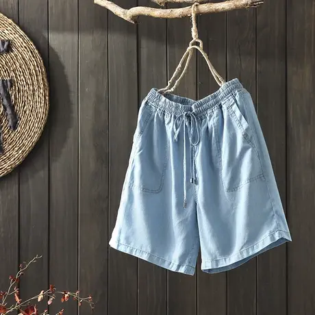 枫谜20年夏季新款文艺简约天丝牛仔短裤女宽松休闲薄款牛仔直筒裤商品大图