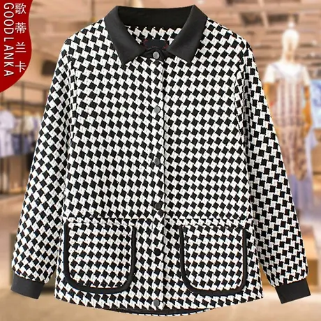 中年四五十岁妈妈装2022秋冬装新款洋气时尚高贵小香风千鸟格外套商品大图