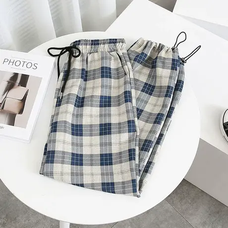蓝格子哈伦裤女2021春夏新品网红宽松束脚松紧腰阔腿裤休闲裤子图片