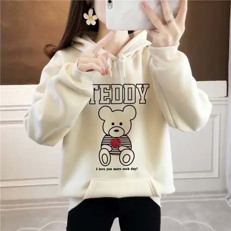 加绒卫衣少女春秋装2023新款初中高中学生韩版宽松小熊卡通外套潮商品大图