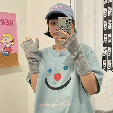 红续原宿风ulzzang纯棉短袖T恤女ins潮宽松韩版百搭上衣2023新款图片