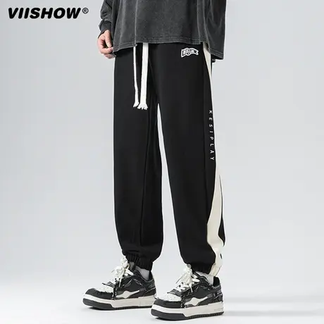 VIISHOW美式卫裤男春秋季宽松束脚运动裤男潮牌条纹休闲长裤子商品大图