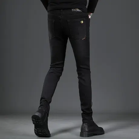 牛仔裤男秋冬季2022年新款黑色潮牌大码男士修身小脚厚款百搭裤子商品大图