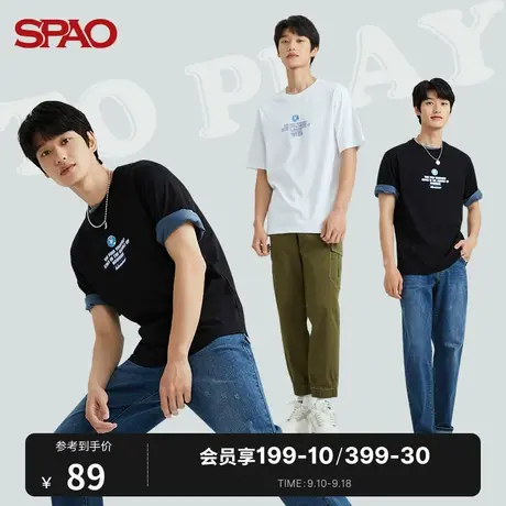 SPAO男士T恤秋冬休闲ASKIN凉爽印花字母宽松透气舒适圆领短袖T恤商品大图