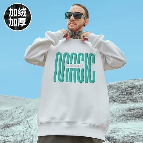 2023春秋新款潮牌圆领加绒加厚宽松套头胖子潮流加肥加大码卫衣男图片
