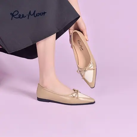 REEMOOR睿慕2023年夏季新款睿法式小皮鞋复古拼色尖头平底鞋女鞋商品大图