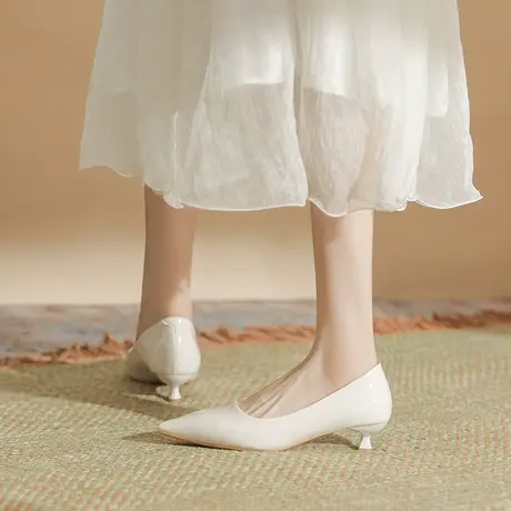 2023春秋新款不磨脚职业工作鞋百搭尖头浅口单鞋软皮高跟鞋女细跟图片