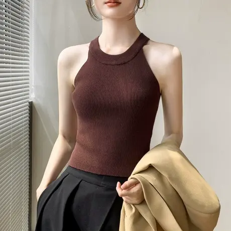 挂脖针织吊带背心女2025秋冬美拉德穿搭修身西装内搭无袖打底衫商品大图