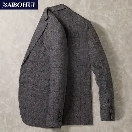 2021春秋款中年商务格子西服男士单件上衣百搭修身呢子小西装外套商品大图
