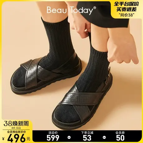 BeauToday罗马凉鞋女鞋夏季新款2024年厚底时尚真皮复古沙滩凉鞋图片