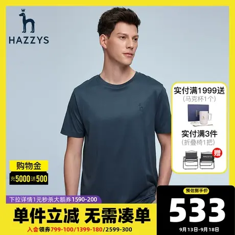 Hazzys哈吉斯官网春夏季新品男士短袖T恤衫韩版宽松男T潮流男装图片