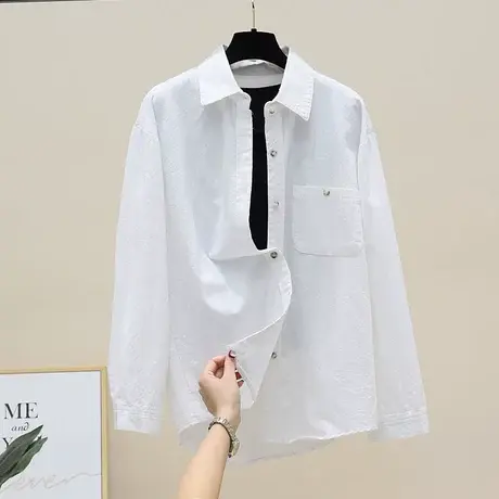 2023春季新款白色衬衫女上衣设计感小众叠穿上衣复古港味衬衣外套商品大图