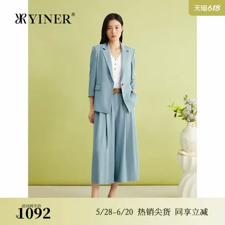 YINER音儿女装夏季法式仿醋酸四面弹微收腰休闲西装短外套图片