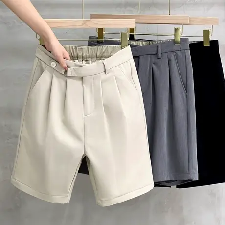 冰丝短裤男夏季薄款潮流休闲裤小西裤设计感纯色直筒五分中裤子男商品大图