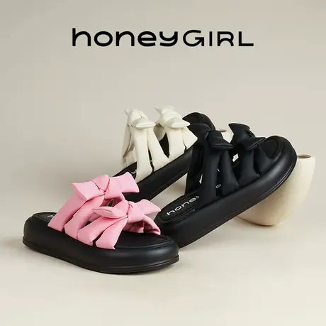 honeyGIRL厚底凉拖女外穿精致绝美凉鞋2025新款夏季蝴蝶结沙滩鞋商品大图