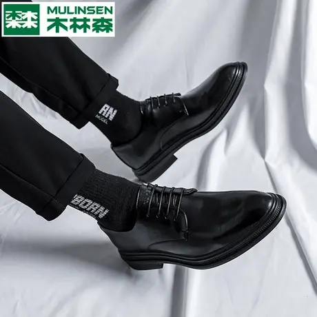 木林森冬季皮鞋男商务正装春秋款结婚新郎尖头西装高端大码德比鞋商品大图