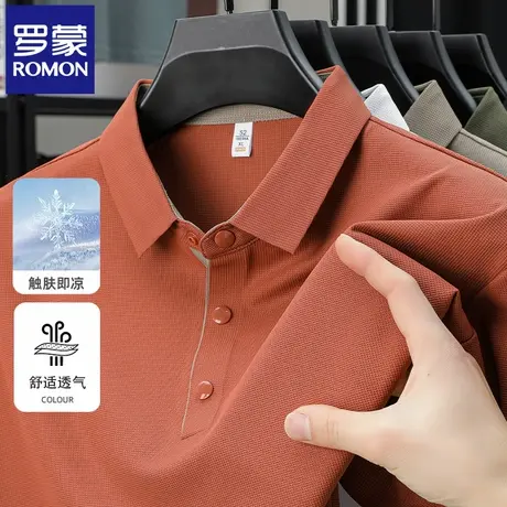 罗蒙夏季薄款冰丝华夫格POLO衫短袖t恤男百搭休闲无痕半袖上衣N2Z图片