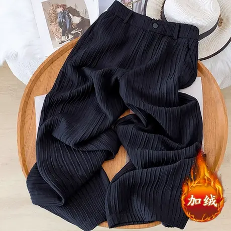 拉夏贝尔安可拉红阔腿裤女2025新款春秋加绒加厚高腰显瘦直筒裤子商品大图