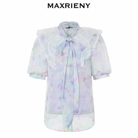 【奥莱】MAXRIENY森系精灵泡泡袖印花雪纺衫图片
