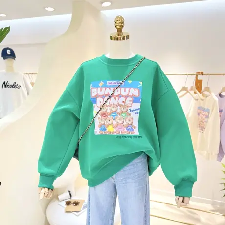 2023春秋复古卡通小熊印花宽松大码韩版圆领套头卫衣女外套单穿潮商品大图