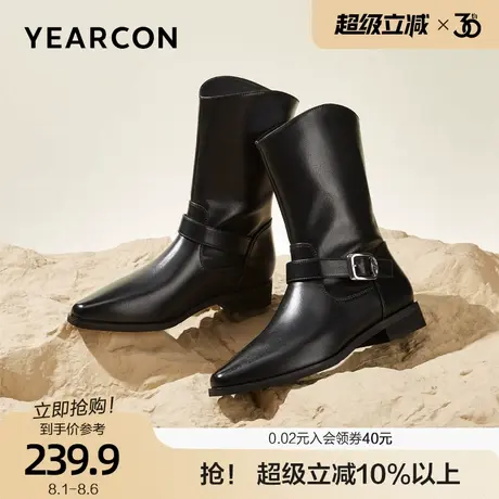 意尔康机车西部靴女2025秋冬新款美拉德复古金属锁扣长筒靴骑士靴商品大图