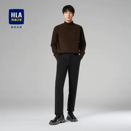 【加绒】HLA/海澜之家23暖绒内里休闲裤一条过冬中腰直筒微弹裤子商品大图