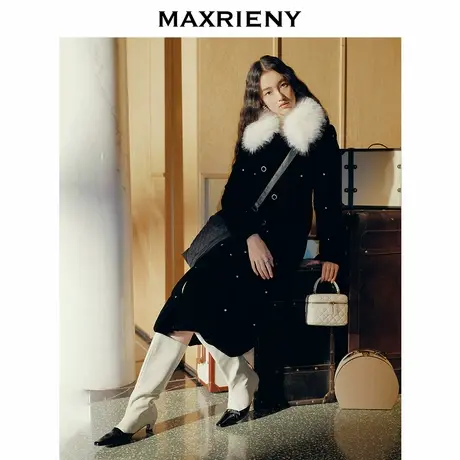 【时髦暖冬-商场同款】MAXRIENY收腰羽绒服中长款蝴蝶结系带外套商品大图