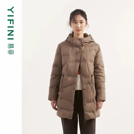 [专柜同款]Yifini/易菲中长款波浪绗线宽松连帽时尚羽绒服女冬商品大图