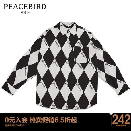 太平鸟男装 黑白撞色棱形格时尚休闲衬衫B1CHC1233商品大图