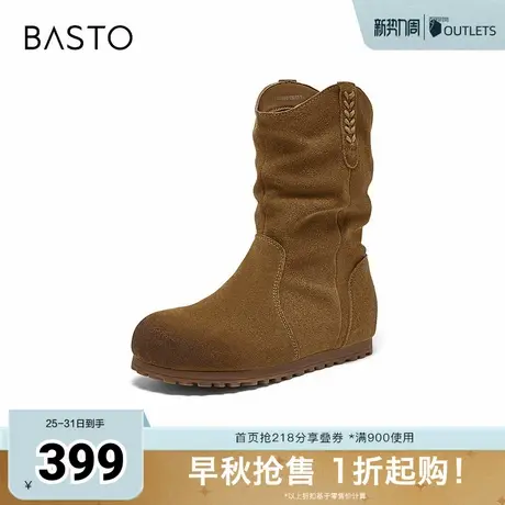 百思图2025冬季新款西部靴时尚简约户外运动女中靴W0760DS5图片