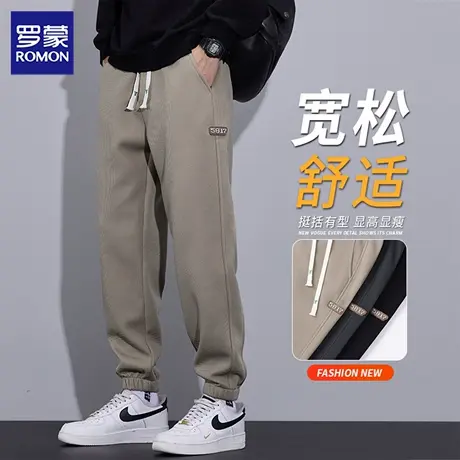 罗蒙华夫格休闲裤男士2025新款春秋季束脚运动卫裤宽松长裤子N1Z图片