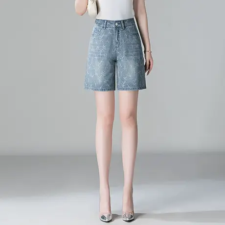 时尚印花牛仔短裤女夏季2025新款高腰显瘦阔腿裤百搭休闲裤热裤薄商品大图