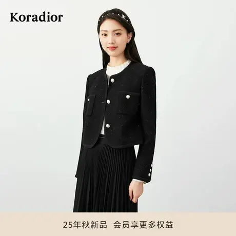 珂莱蒂尔冬季名媛香风短款羊毛呢外套女气质法式粗花呢上衣图片
