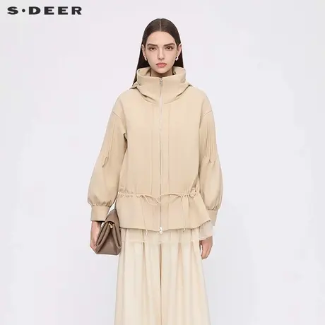 sdeer圣迪奥女装25年新品高领连帽收腰网纱宽松外套S253Z2220商品大图