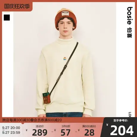 【小花人系列】bosie2023年冬季新款套头毛衫男情侣高领打底衫潮商品大图