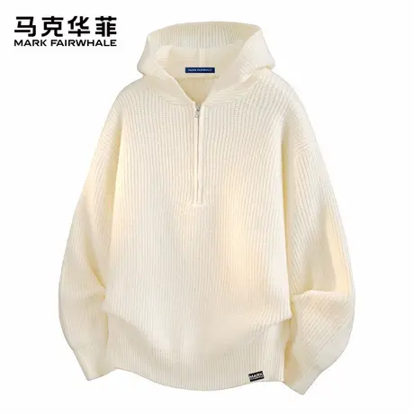 马克华菲半拉链连帽毛衣男士秋季2025新款潮流纯色宽松休闲针织衫图片
