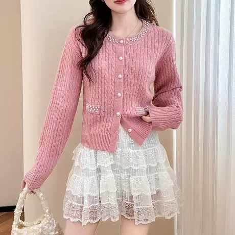 唐狮秋冬新款女毛衣千金小香风圆领针织开衫高级感超好看tu图片