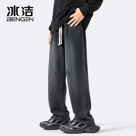 冰洁阔腿裤男2023秋冬季休闲百搭透气舒适松紧腰抽绳直筒长裤ASCR商品大图