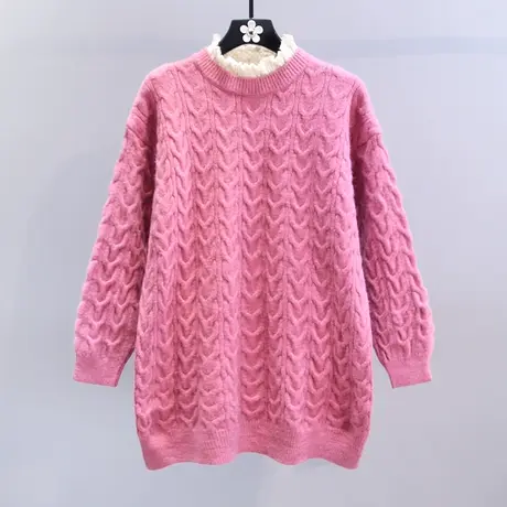 日系温柔风麻花毛衣女秋冬2023新款宽松慵懒风中长款外穿针织衫商品大图