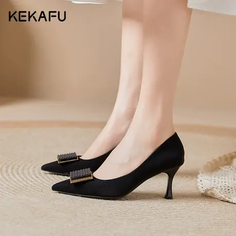 珂卡芙尖头单鞋女春秋2023年新款黑色7cm职业工作鞋细跟高跟鞋女图片