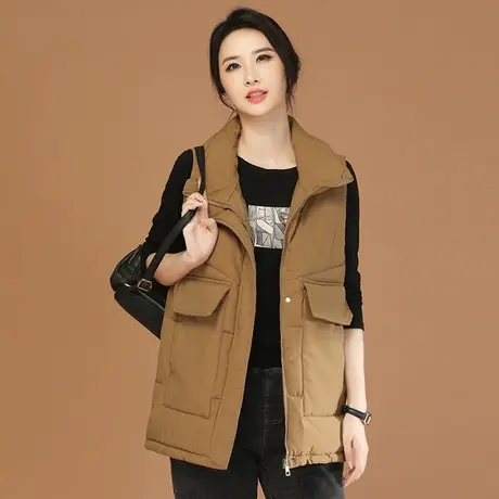 新品8.5折】立领工装外套女棉马夹中长款马甲外穿背心厚图片