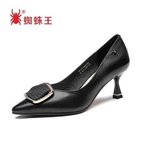 蜘蛛王高跟鞋女2022年新款春夏细跟设计感气质真皮休闲工作通勤鞋商品大图