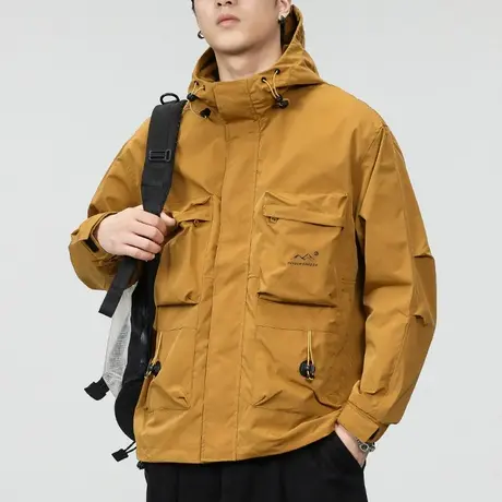 秋冬季宽松防风连帽冲锋衣外套春秋款男装潮牌痞帅长袖夹克上衣服商品大图