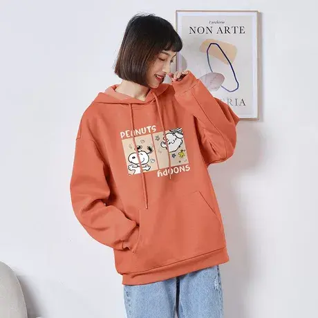 唐狮史努比图案卫衣女新款春秋装上衣卫衣连帽宽松百搭外套潮图片