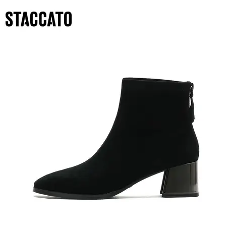 思加图新款小方头时装靴踝靴短靴女柔软羊皮靴Y2180DD2B商品大图