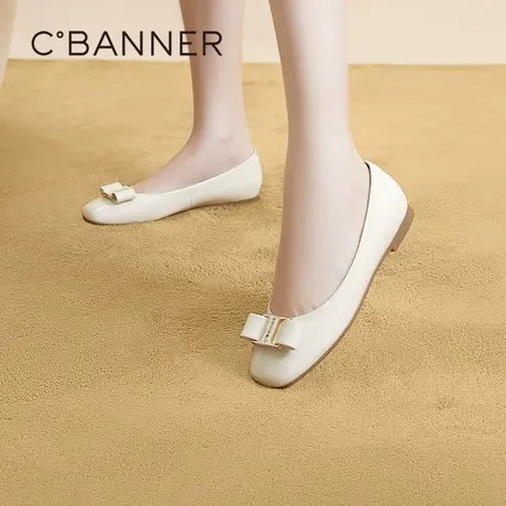 千百度晚晚鞋春季新款浅口单鞋平跟仙女鞋温柔芭蕾舞漆面休闲气质商品大图