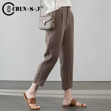 棉麻裤子女七分裤休闲宽松夏季九分裤薄款女士哈伦亚麻女裤萝卜裤商品大图