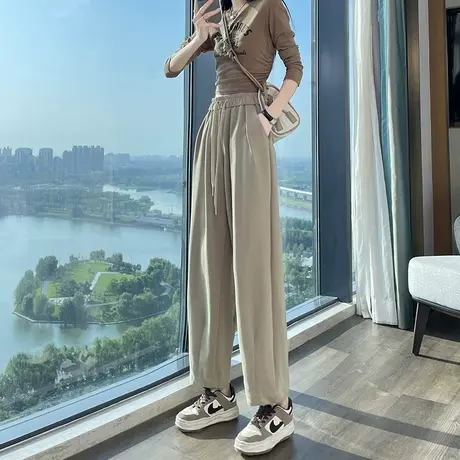 高腰阔腿哈伦裤女2023秋季新款小个子宽松显廋九分休闲灯笼直筒裤图片